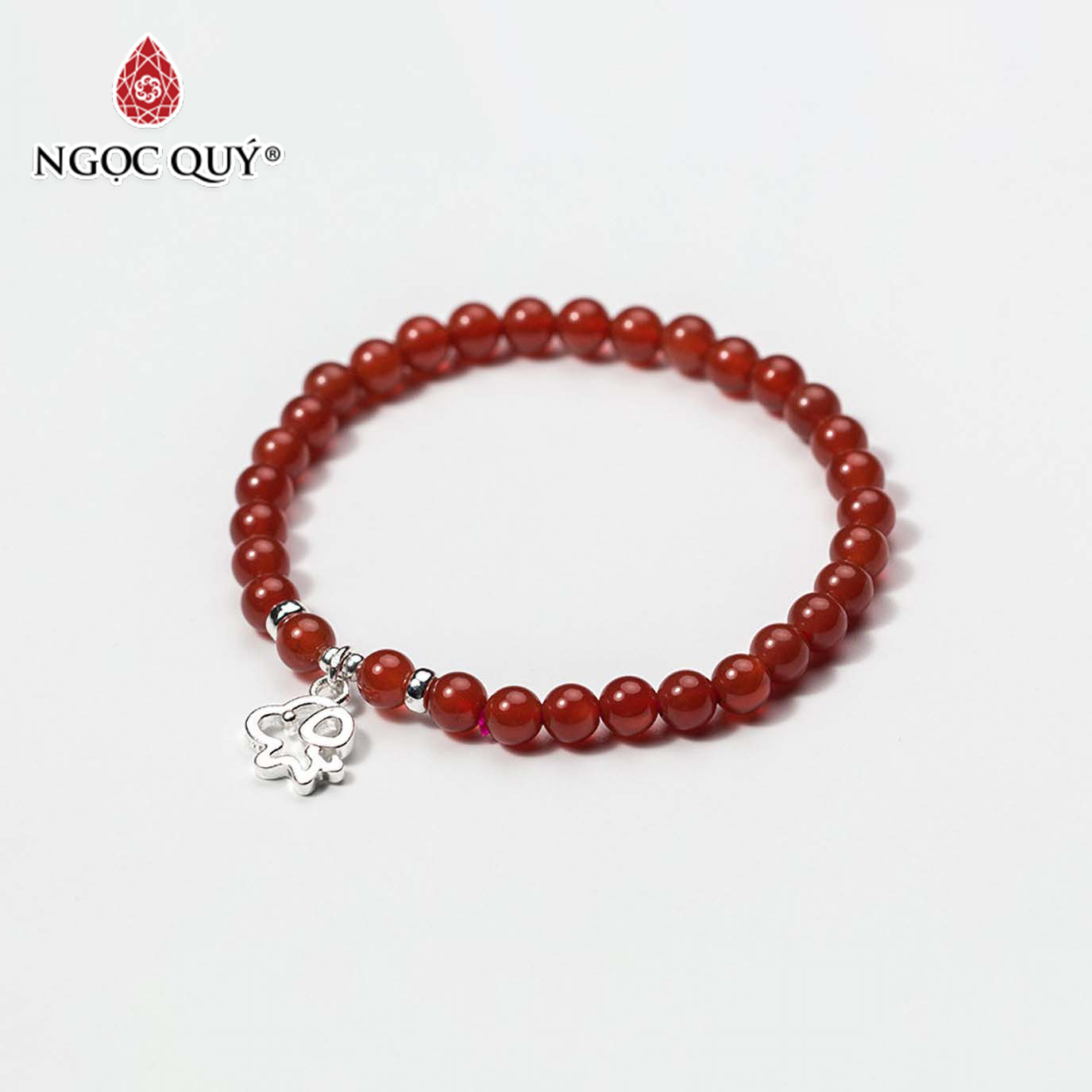 Vòng tay đá mã não đỏ charm cún con mệnh hỏathổ - Ngọc Quý Gemstones