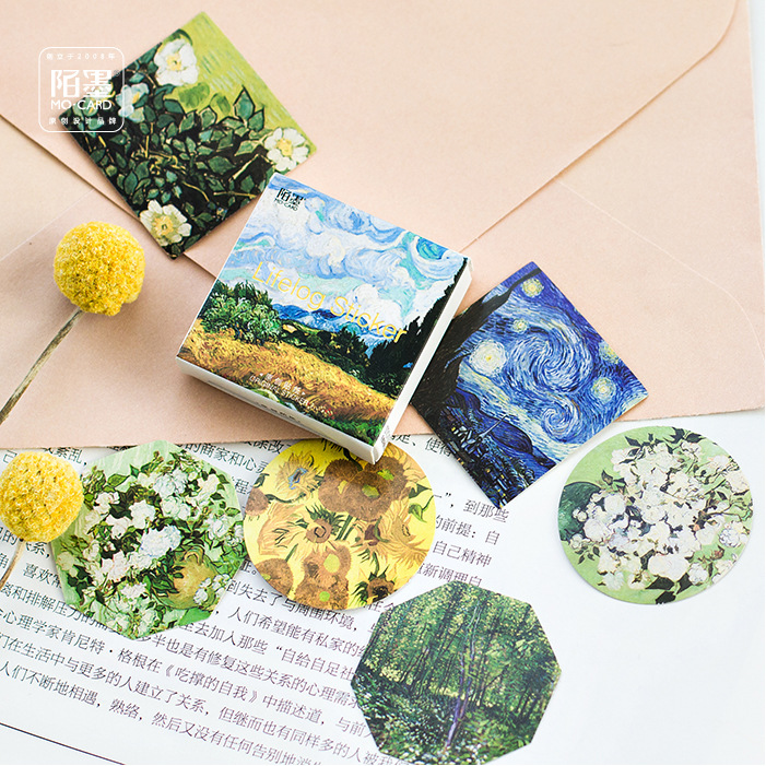 Hộp 45 sticker Tranh Van Gogh trang trí planner scrapbook