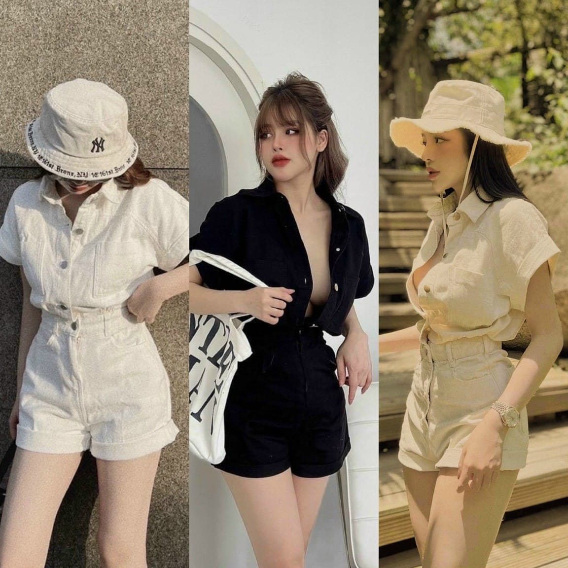 Jumpsuit sơ mi short trơn 3 màu