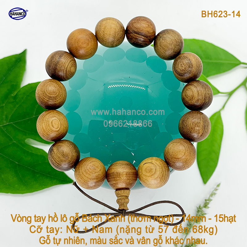 Vòng tay phong thủy gỗ Bách Xanh cổ thụ thơm ngọt - Núm Hồ Lô - Tài Lộc - Bình An (BH623)