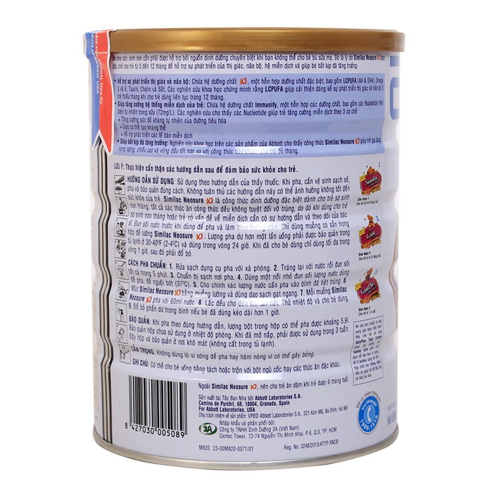 Sữa bột Similac Neosure 1 850g (Dành cho trẻ từ 0 - 12 tháng nhẹ cân, sinh non)