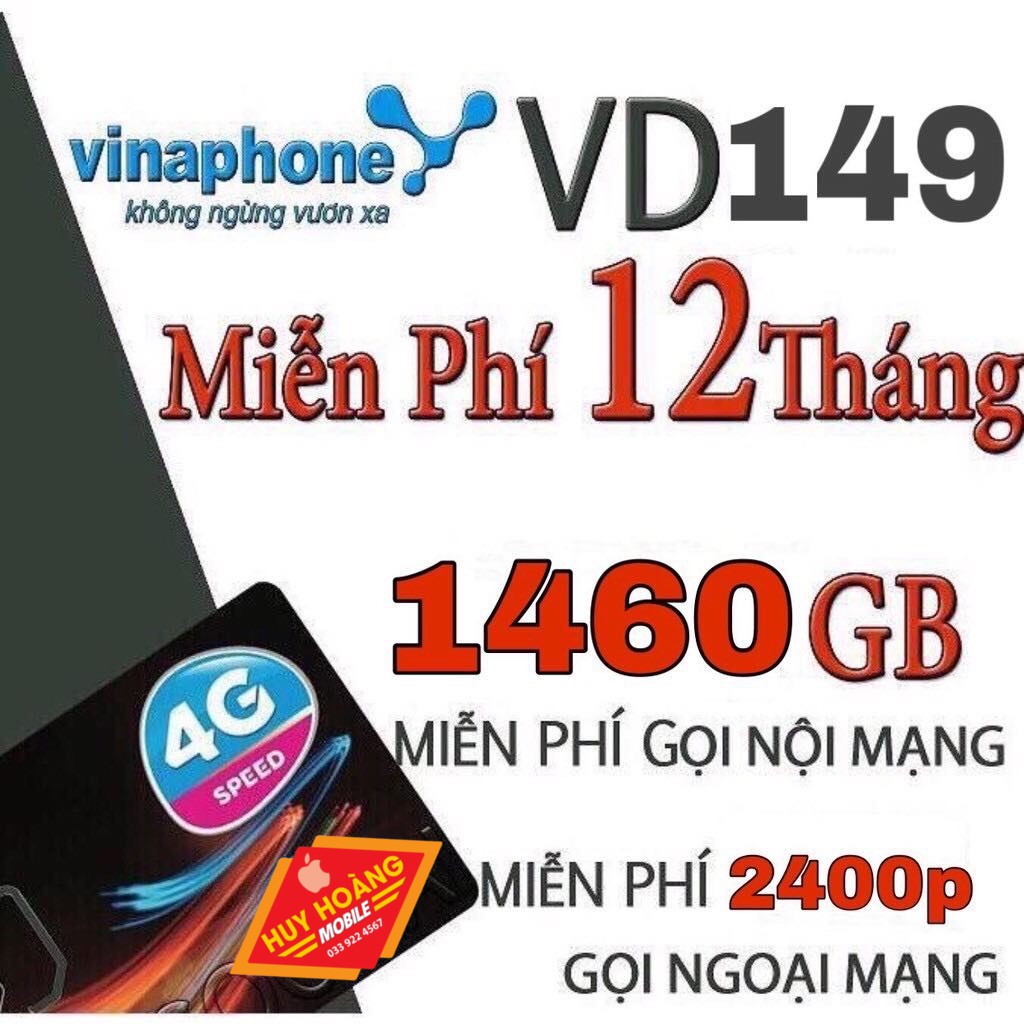HCMSim 4G Vinaphone VD149 12T Trọn gói 1 năm không cần nạp tiềnmiễn phí
