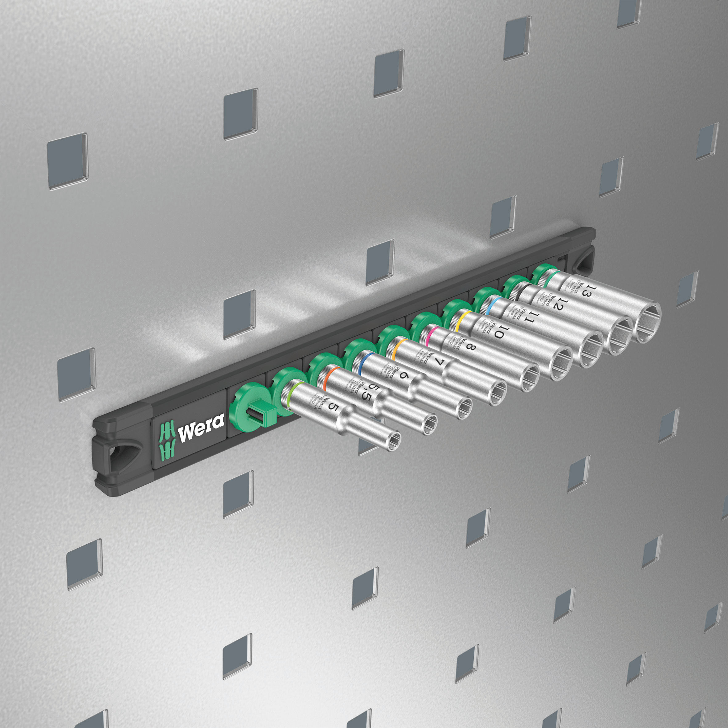 Bộ tuýp dài 1/4" Wera 05005410001 Magnetic socket rail A Deep 1 gồm 9 cái đa năng dùng tay và máy