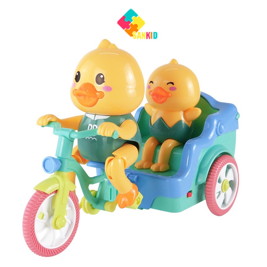 Đồ chơi vịt đạp xe có đàn nhạc vui nhộn bánh xe phát sáng – vịt chạy xe nhựa an toàn cho bé