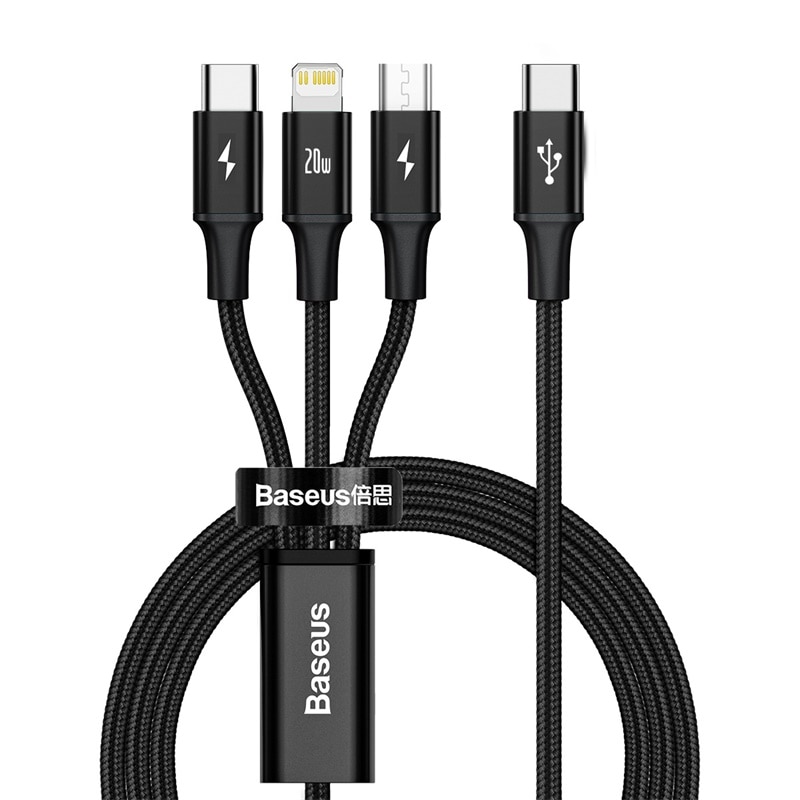 Cáp sạc baseus usb type c sạc nhanh pd 20w 3 trong 1 dài 1.5m cho iphone 12 pro xiaomi samsung micro