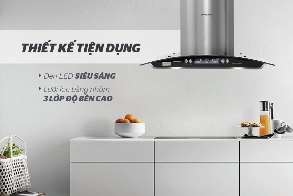 [Sunhouse Chính Hãng] Máy Hút Mùi Kính Cong Sunhouse SHB6626