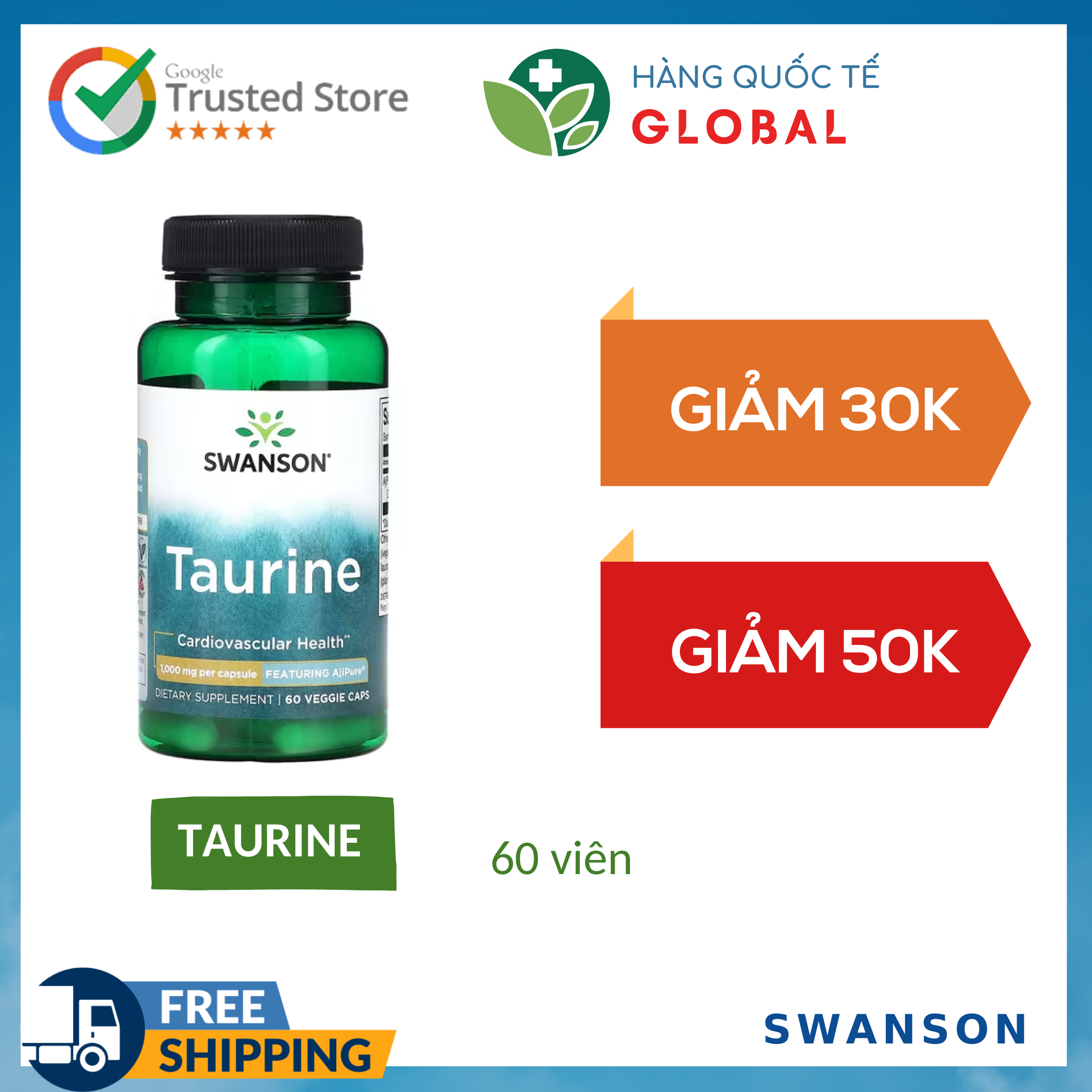 Swanson taurine, 60-100 pills, pills to help improve cardiovascular health