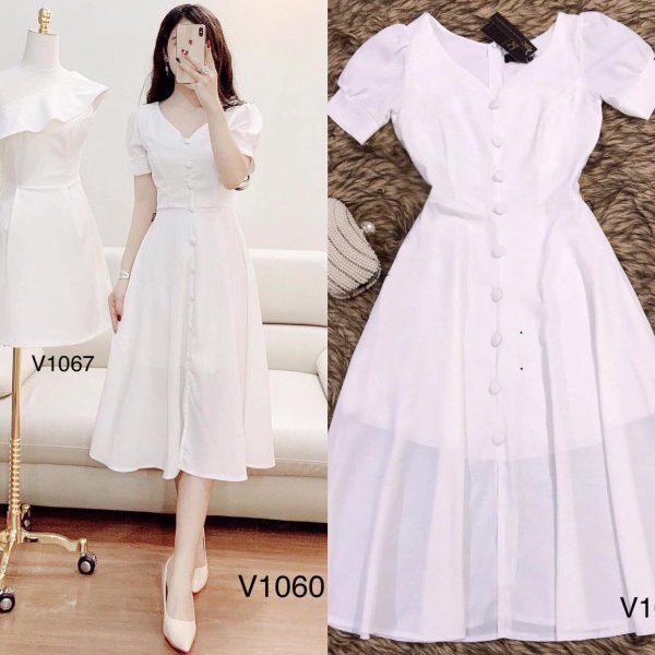 [HCM]Đầm cổ V nút bọc