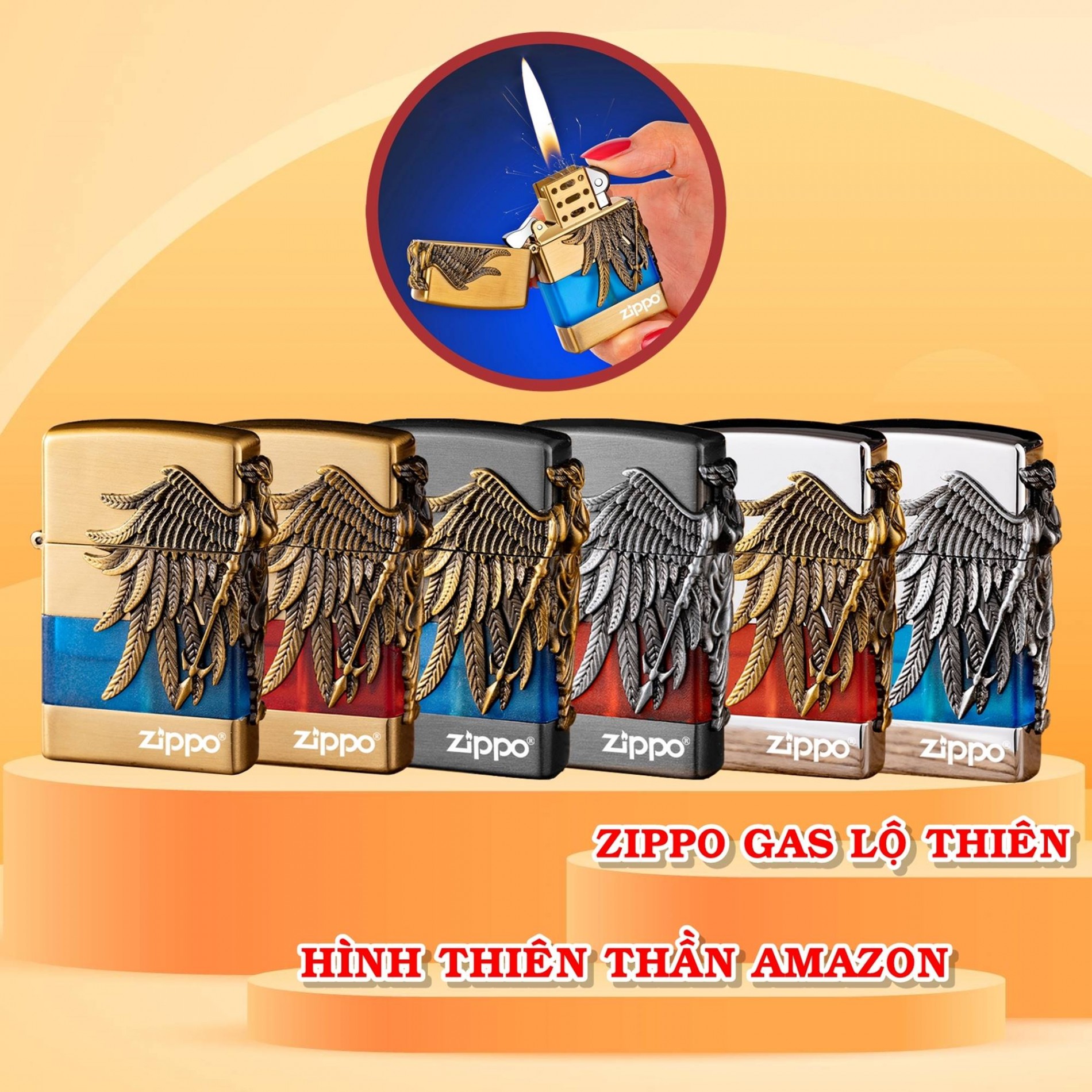 BẬT LỬA ZIPPO GAS LỘ THIÊN HÌNH THIÊN THẦN RỪNG AMAZON