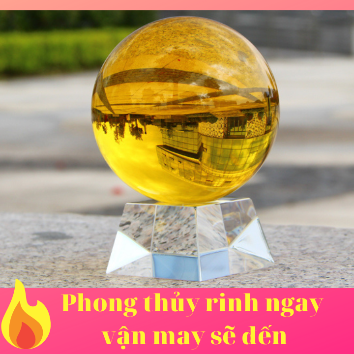 Quả cầu phong thủy để bàn thủy tinh có đế màu vàng