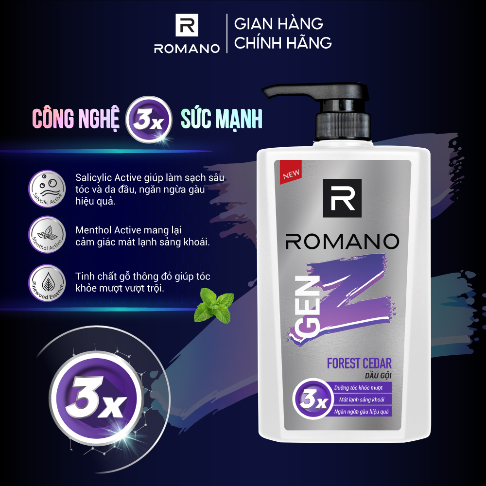 Dầu gội romano gen z hương sea breeze/ forest cedar 610g