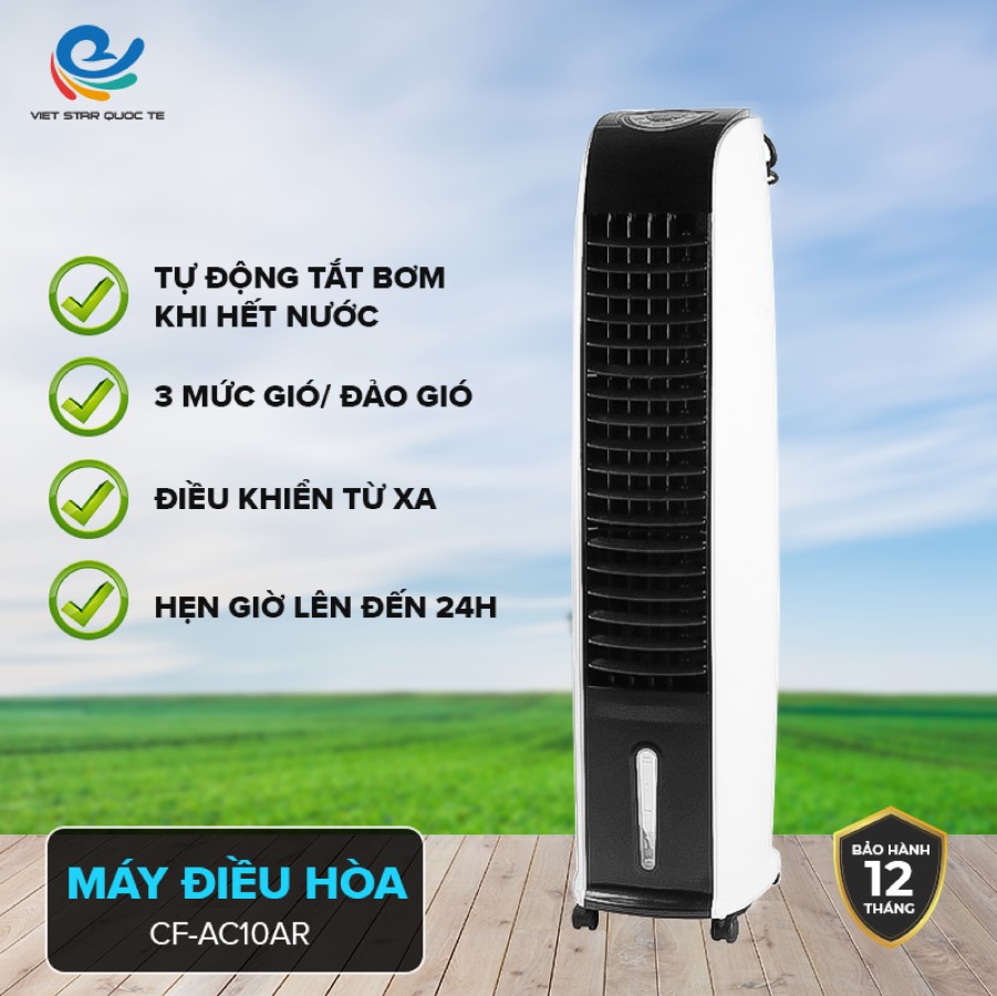 Quạt điều hòa-máy làm mát không khí,quạt điều hòa hơi nước comfee cf-ac10ar 10 lít,chính hãng lưu lượng gió 3.500 m³/h,phạm vi làm mát: 10 – 15 m²,số tốc độ: 3 tốc độ,có remote độ ồn: 55db
