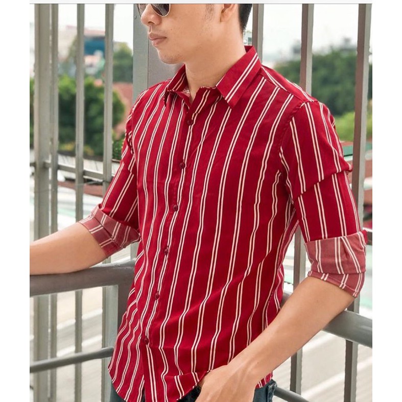 Áo sơ mi nam  sọc đỏ thời trang siêu hot ( MS 155)