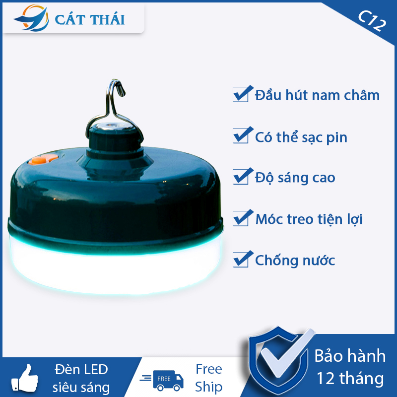 Bóng đèn LED sạc tích điện C12 đầu hút nam châm lực hút mạnh, chống nước, có móc treo tiện lợi, 3 chế độ sáng tùy chỉnh, chất liệu nhựa PP, dung lượng pin lớn