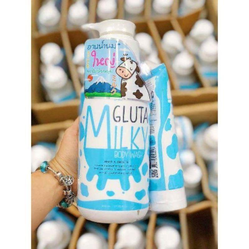 Sữa tắm con bò Gluta Milky Thái Lan 800ml giúp da thêm mềm mại, láng mịn + Tặng sữa rửa mặt 190ml