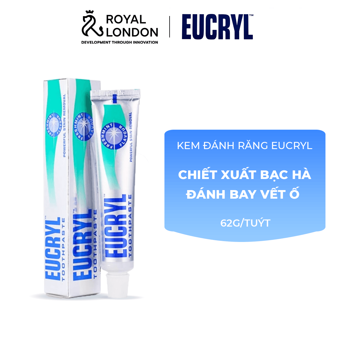 [QUÀ TẶNG KHÔNG BÁN]  Kem Đánh Răng Bạc Hà Trắng Răng Eucryl Toothpaste 62g Date Tháng 1/2026