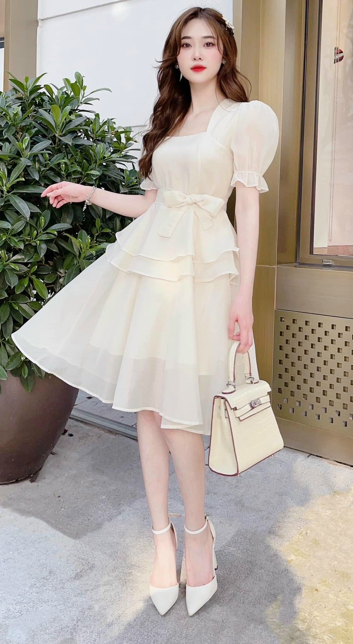 Đầm Voan Phối Nơ Cao Cấp