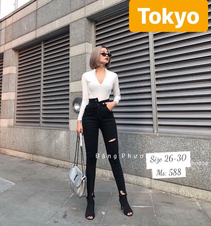 QUẦN JEAN NỮ CHẤT BÒ ĐEN NƠ HÀN QUỐC LƯNG CAO NÂNG MÔNG TAMAKO CAO CẤP TOKY-588 - TOKYO FASHION