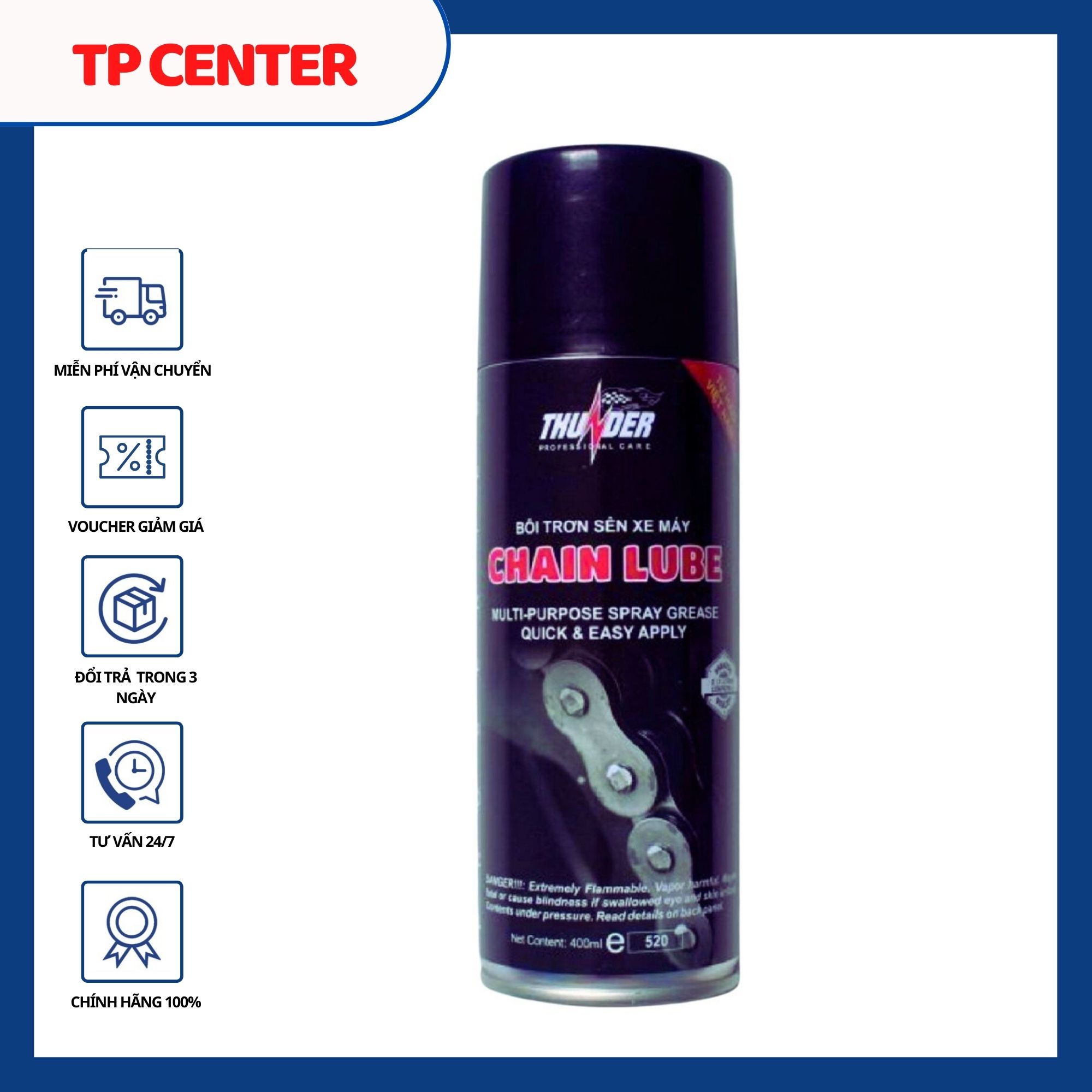 Chai xịt bôi trơn sên thunder chain lube 400ml