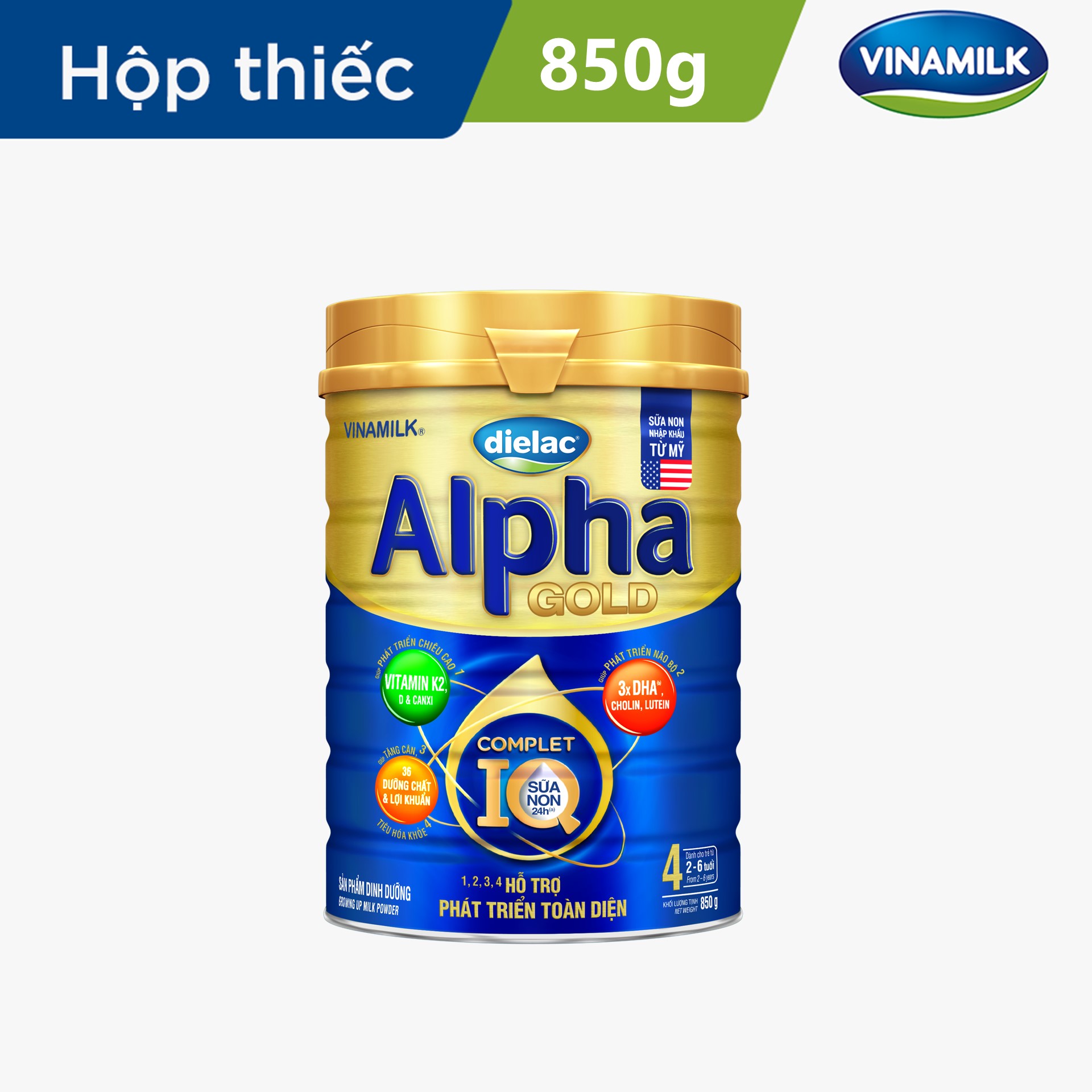Sữa bột Vinamilk Dielac Alpha Gold 4 - Hộp thiếc 850g