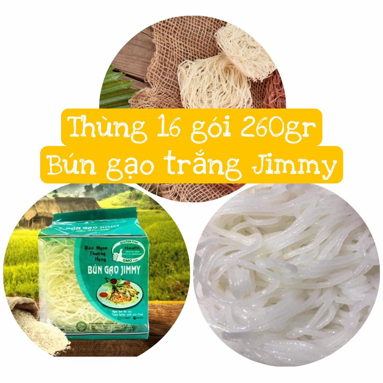 Thùng 16 gói Bún gạo Jimmy (bún bò/lứt/trắng) 16gói*250gr