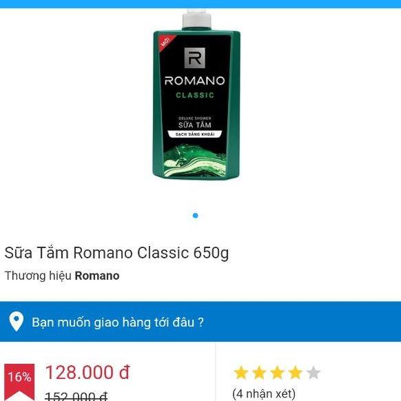 Combo 4 chai Sữa tắm Romano 150g (600g)
