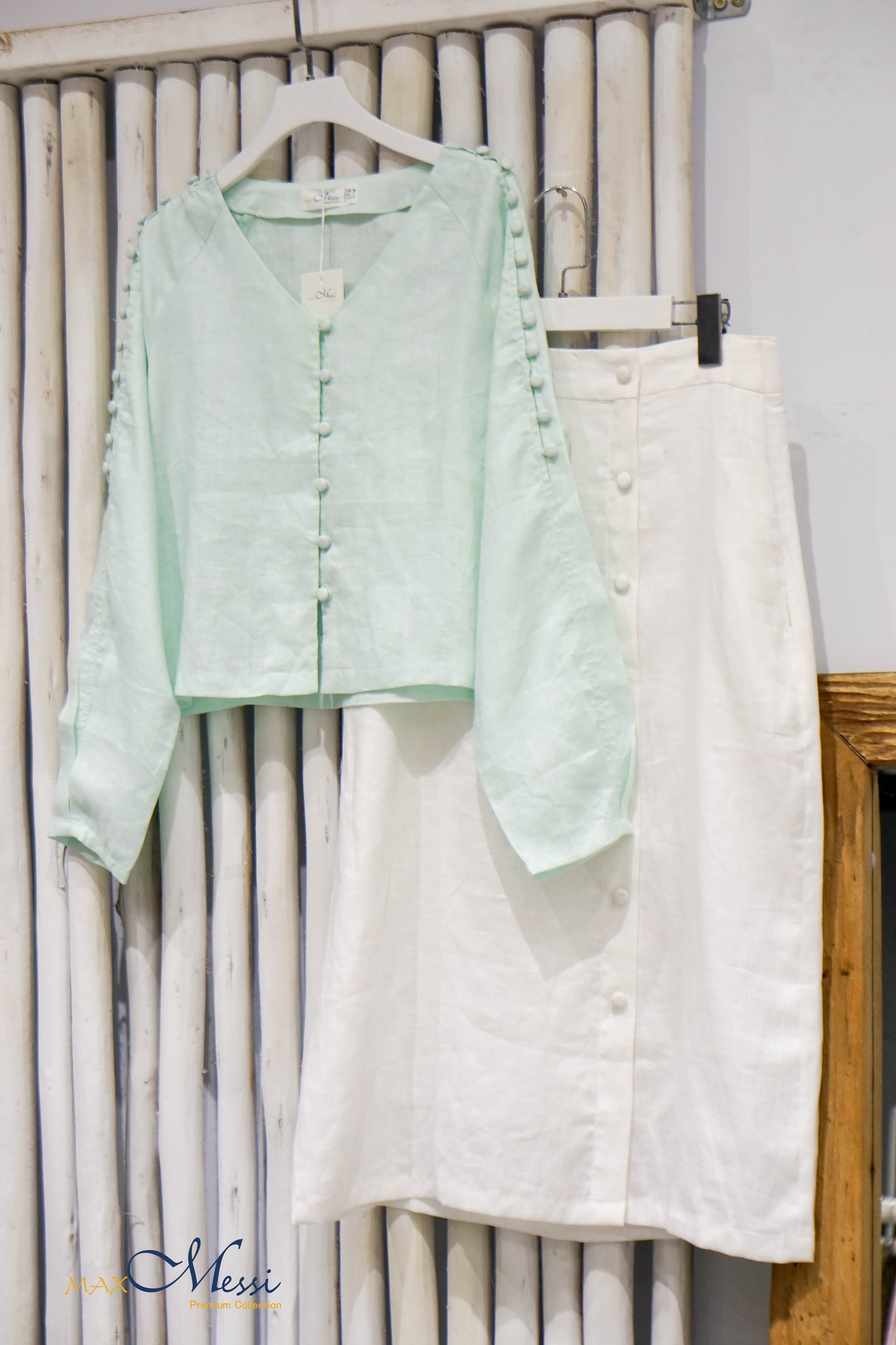 MaxMessi - Áo top linen cao cấp tay dài nút sườn