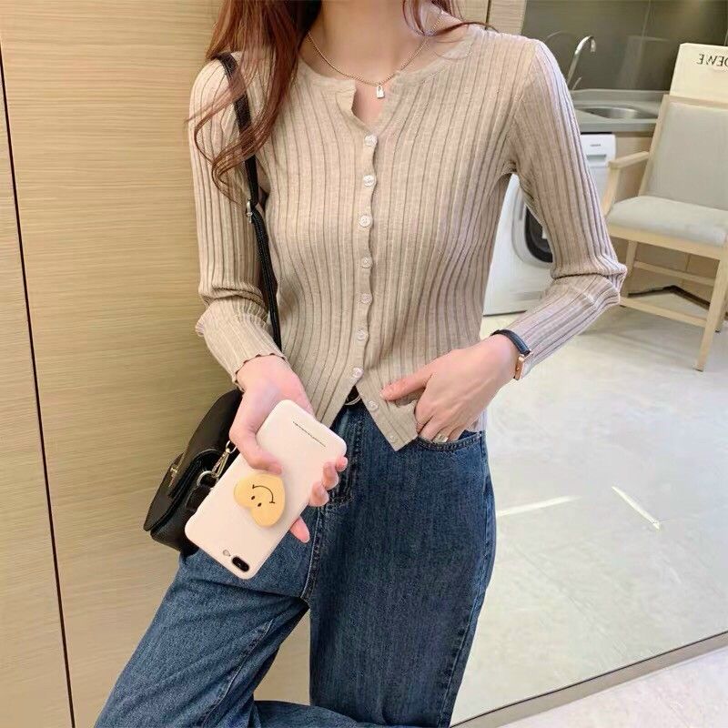 Áo thun len sọc  tay dài nút cài siêu đỉnh