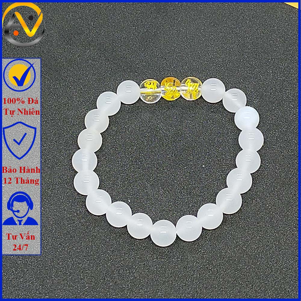Vòng mã não trắng tam hợp hợi mão mùi - size 8 10 ly cho người mệnh thủy, mệnh kim - có khai quang điểm nhãn may mắn tài lộc - bảo hành 12 tháng - PHONG THỦY ANH VŨ