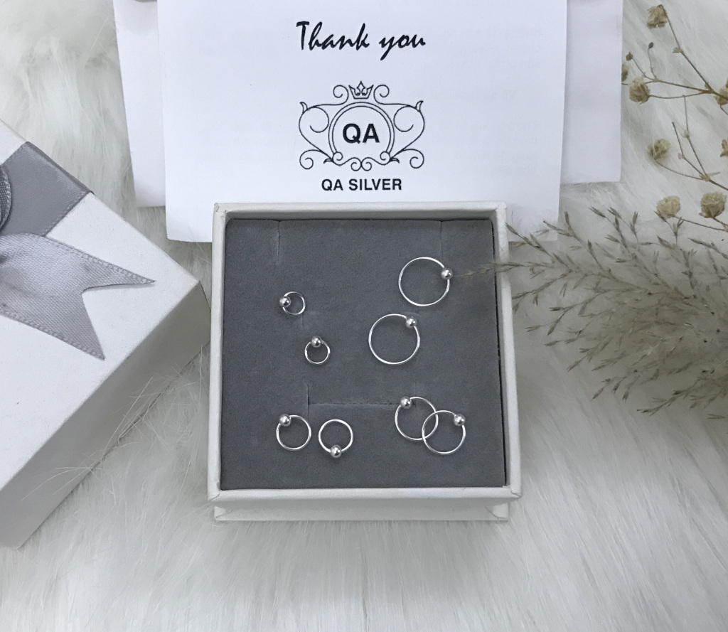 Khuyên tai bạc 925 bi tròn vòng khoen mũi môi bông nam nữ S925 MINIMAL QA SILVER Earrings EA190910