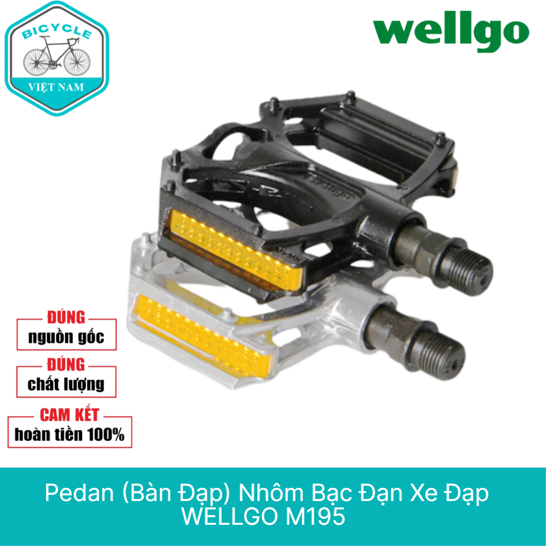 Pedan Bàn Đạp Nhôm Bạc Đạn Xe Đạp WELLGO M195 – Chống Trượt, Giá Rẻ, Dành Cho MTB & Touring
