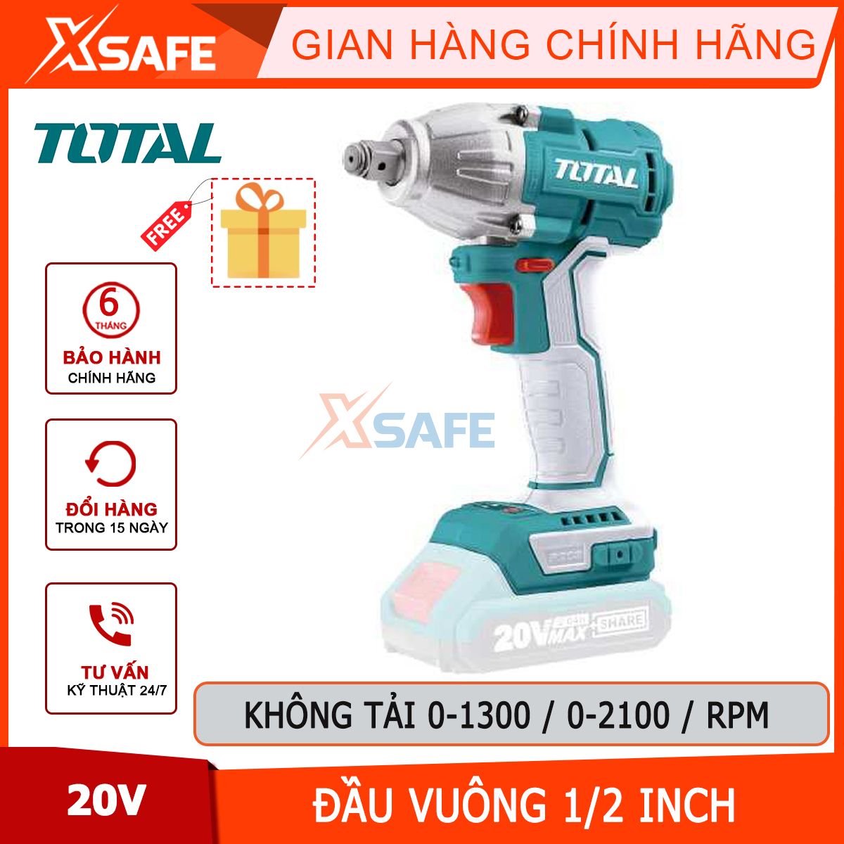 Machine fasten bolts used battery brushless 1/2 "20V total TIWLI20010 shooting machine bolt 2100rpm/300Nm have LED lights included 3 head tube