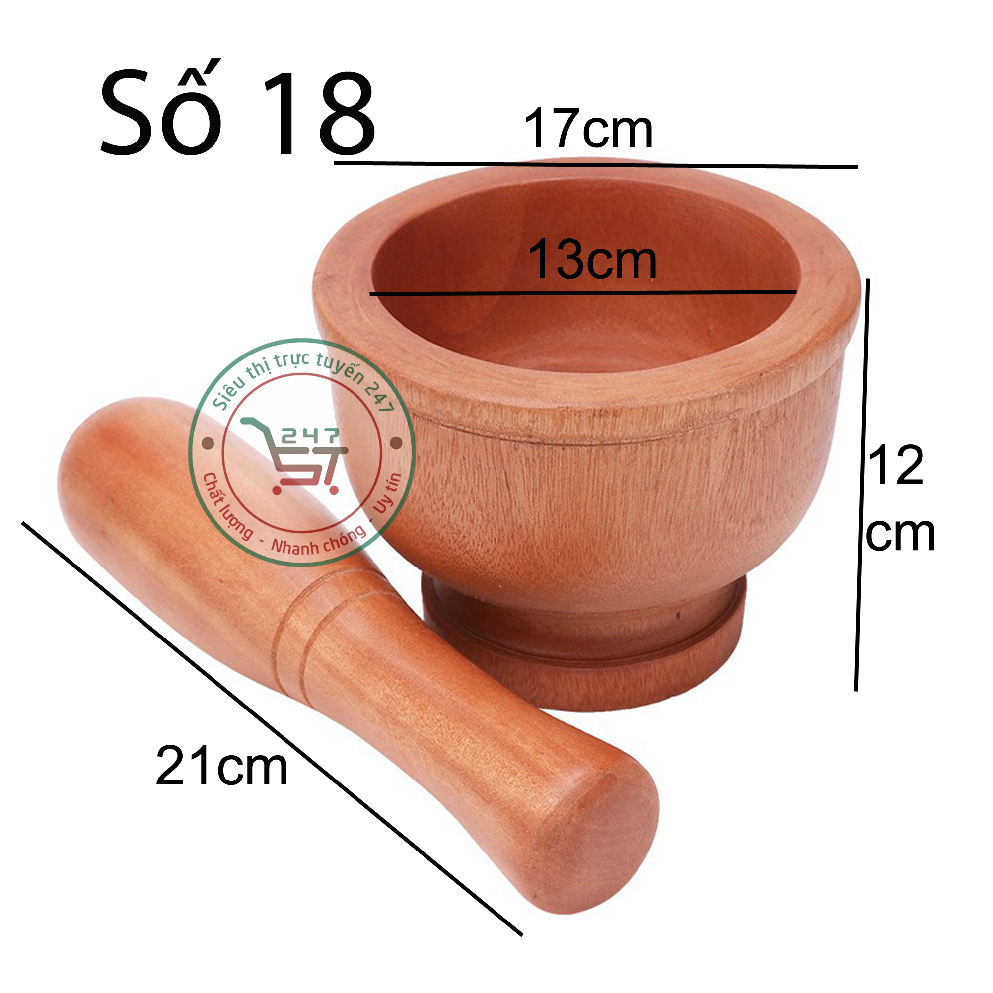 Chày cối gỗ tự nhiên số 18 giã tỏi ớt gia vị dễ dàng nhanh chóng là đồ dùng nhà bếp tiện dụng trong gia đình