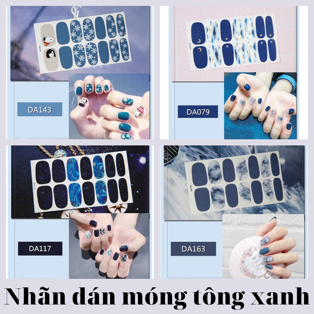 Set 14 Nhãn Dán Móng, Sticker Dán Móng tông xanh 💖💖💖