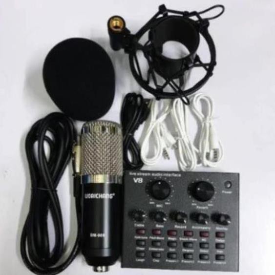 Combo míc hát livestream thu âm karaoke online micro BM800 +sound card v8