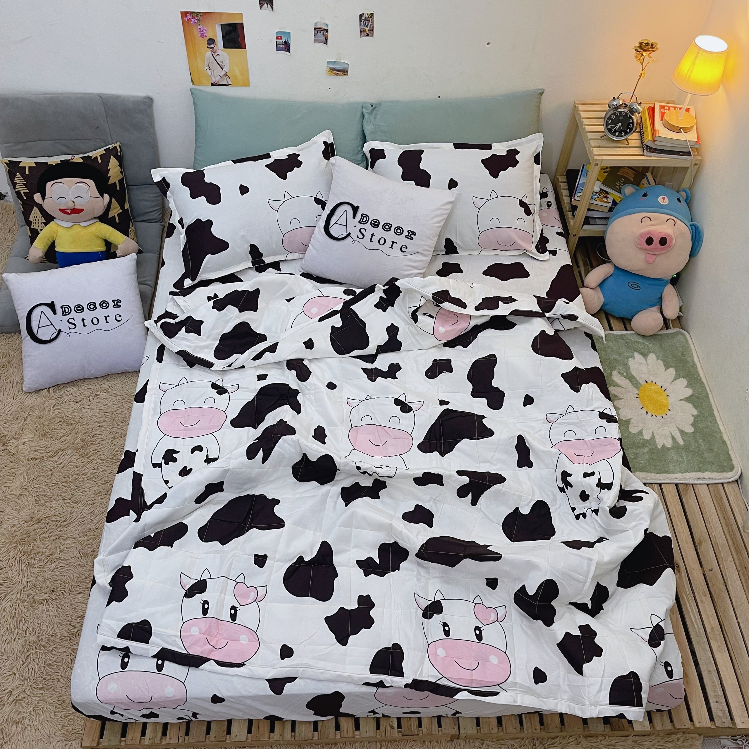 Bộ Chăn Ga Gối Cotton Poly Bò Sữa Trắng , Chất Liệu Thoáng Mát , Kích Cỡ Đa Dạng By. C.A Decor Store