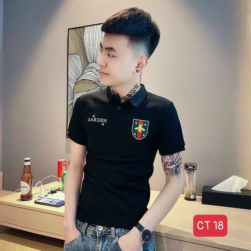 Áo thun nam cổ trụ thêu logo cực hot