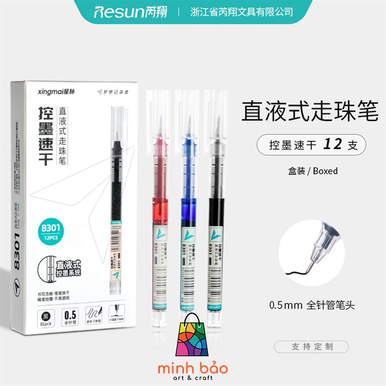 Bút mực nước resun 8301 0.5mm mực đen/đỏ/xanh