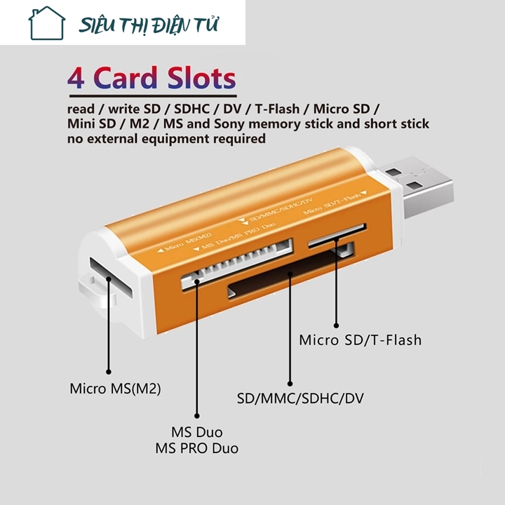 Sieuthidientu đầu đọc thẻ nhớ đa năng 4in1 reader all in one model dt115 hỗ trợ đọc thẻ m2 ms micro sdhc micro sd t-flash vv