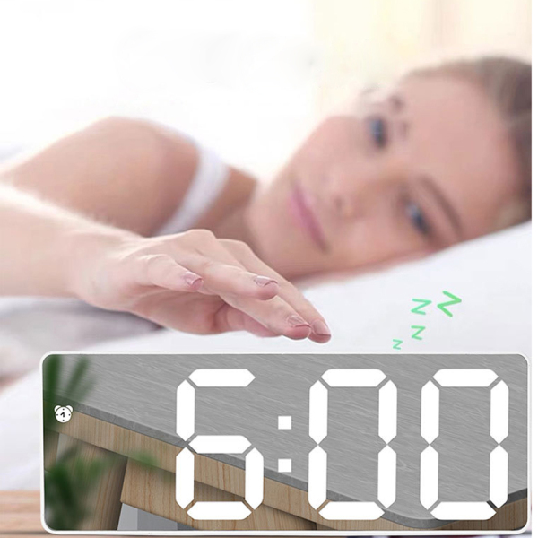 Đồng hồ để bàn màn gương led kỹ thuật số cao cấp: Hiển thị ngày giờ nhiệt độ phòng báo thức chỉnh sáng tự động bật mở qua âm thanh tiết kiệm điện DB0712