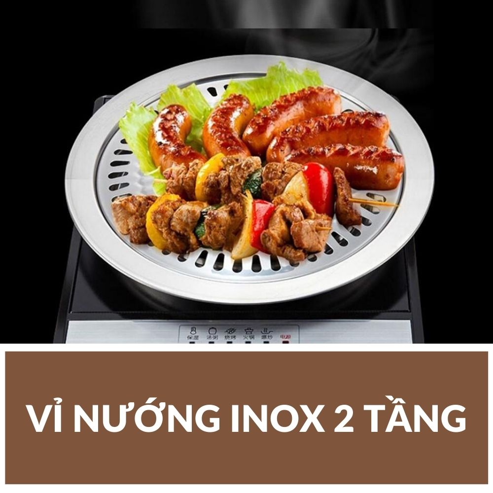 Vỉ nướng inox 2 tầng có Khay hứng mỡ chuyên dùng cho bếp hồng ngoại, bếp ga KamiHome