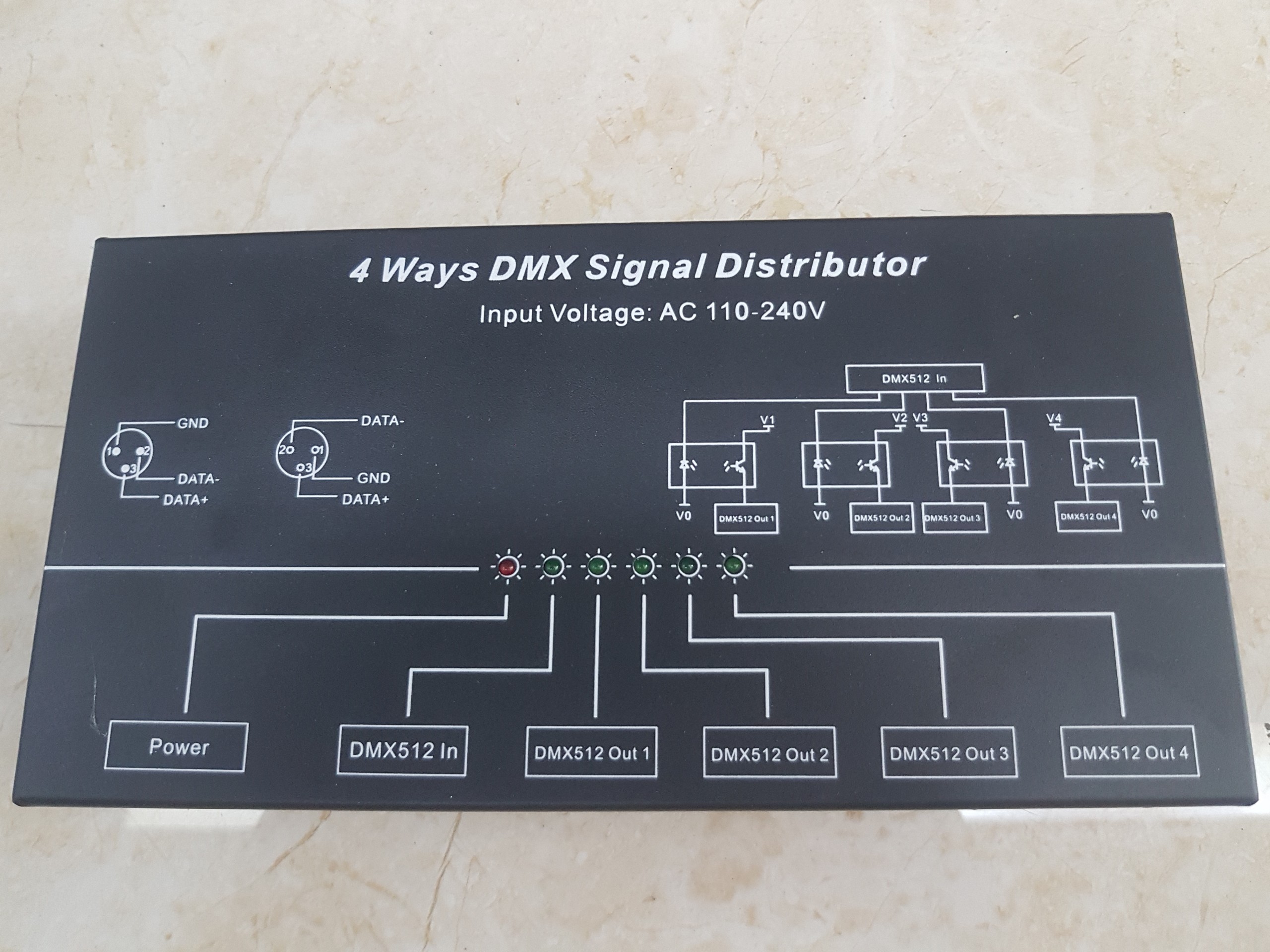 [HCM]Bộ khuếch đại tín hiệu DMX vào 1 ra 4 ( 4 Way DMX Signal Distributor)