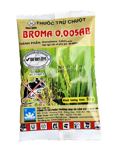 Chế phẩm diệt chuột thóc trộn sẵn thế hệ mới Broma 0,005 AB