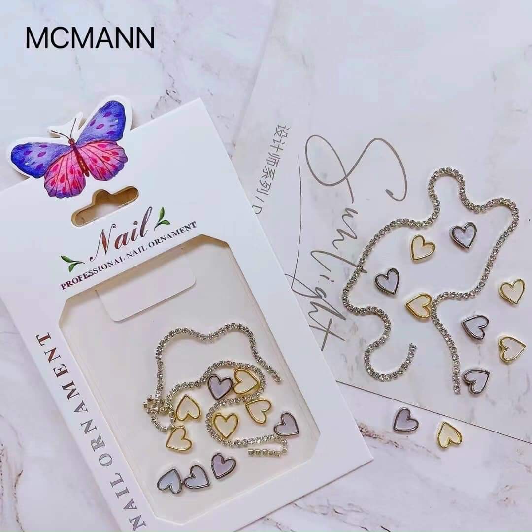 Set charm xích mix trái tim trang trí nail
