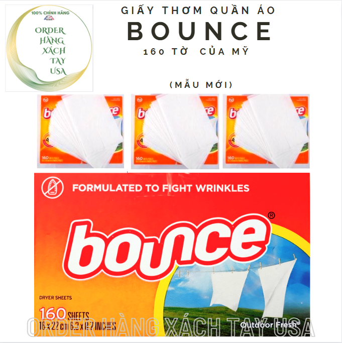 Giấy thơm quần áo Bounce Mỹ 160 tờ (MẪU MỚI)