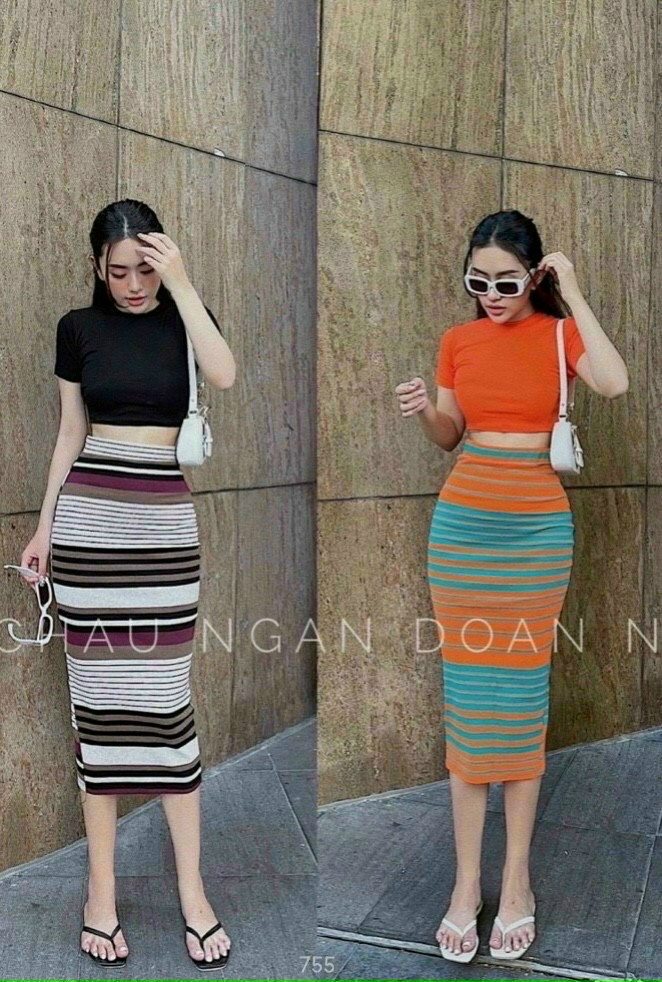[HCM]SÉT CHÂN VÁY DÀI + ÁO CROPTOP