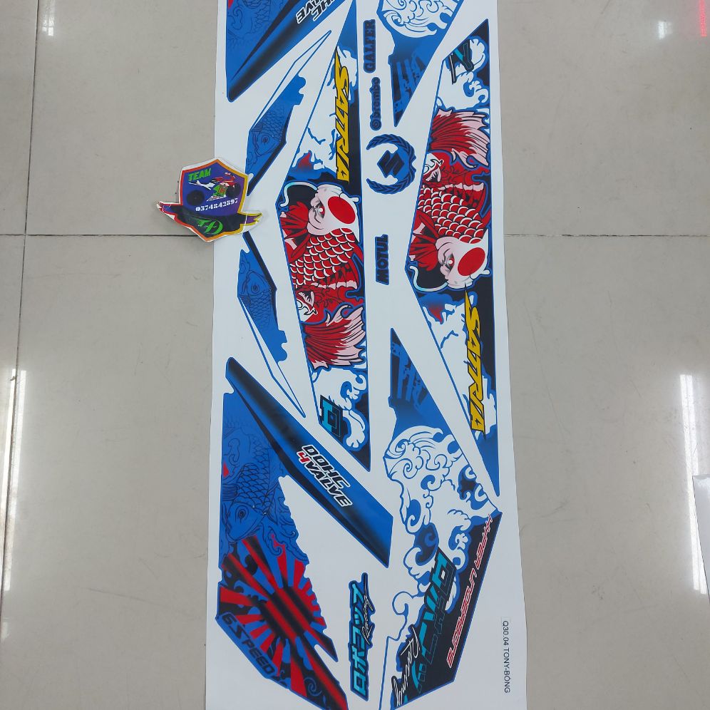 [HCM]Tem xe satria- raider tem rời dán xe xanh