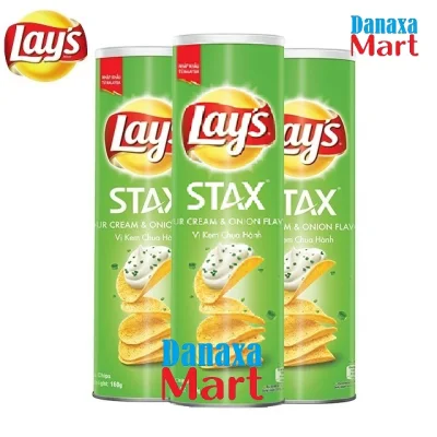 [HCM]Bộ 3 Hộp Bánh Snack Khoai Tây Lays Stax Malaysia 160g Vị Kem Chua Hành