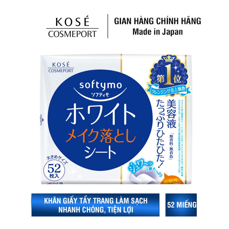 Khăn Giấy Tẩy Trang Kosé Cosmeport Softymo White Cleansing Sheet Refill 52 miếng