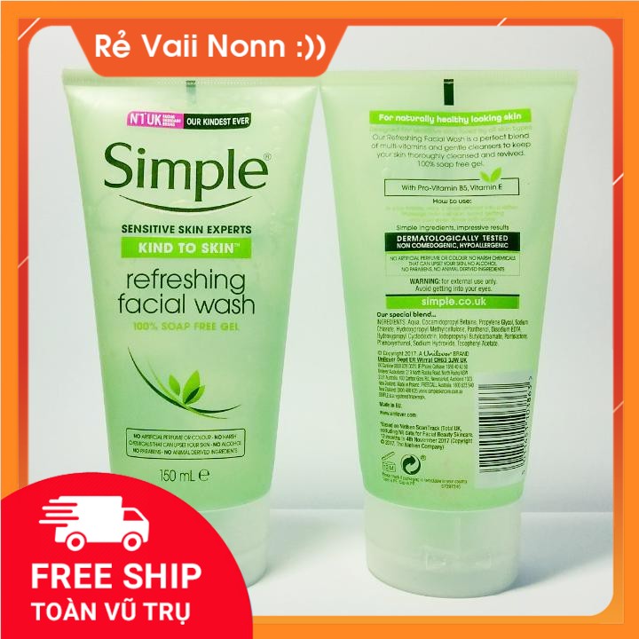 Sữa Rửa Mặt Simple Kind To Skin 150ml Ngừa Mụn , Se Khít Chân Lông(R)